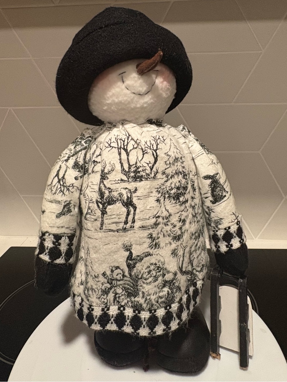 Winter Snowman — Black & White 13” tall